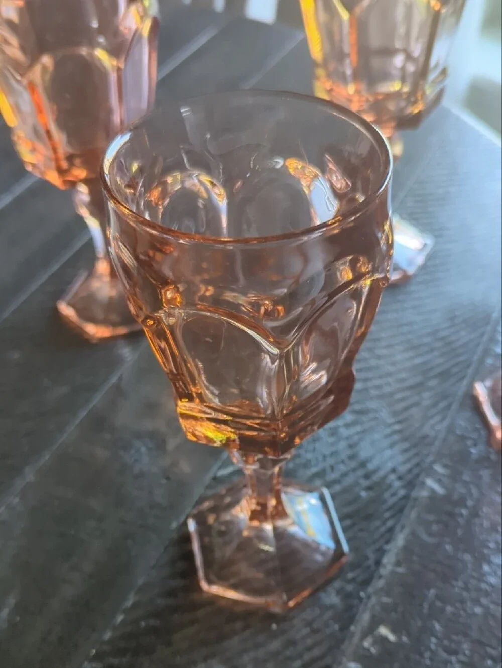 Vintage Fostoria Virgins Peach Pressed Glass Goblet - Set of 4